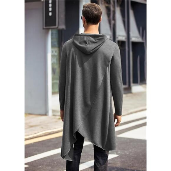 🖤 Trendy Irregular Hem Hooded Poncho Cloak – Unisex Streetwear Hoodie - Picture 2 of 4